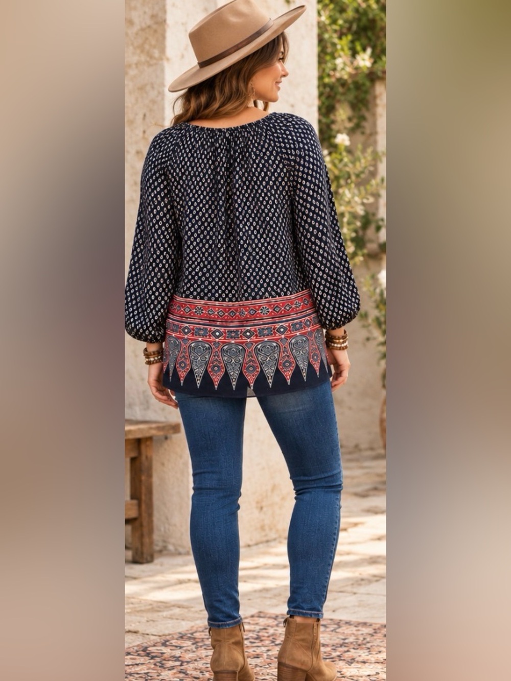NWT Lauren Ralph Lauren Petite Paisley Border Tassel Blouse PXS - Picture 3 of 11